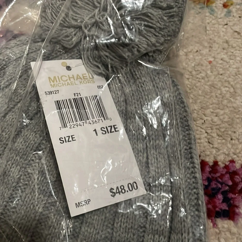 NWT Michael Kors Gray Pom Beanie